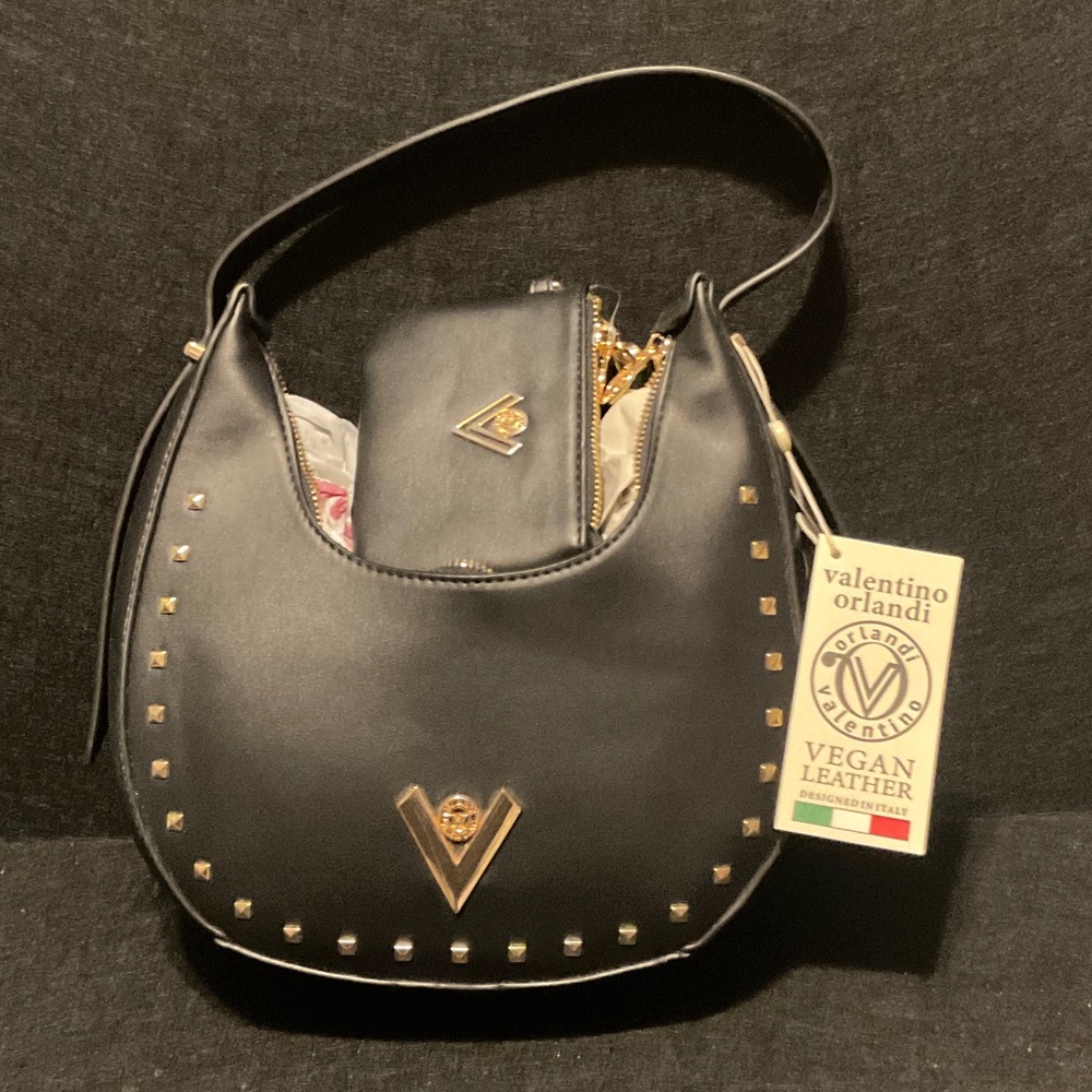 Valentino Orlandi Black Shoulder Bag with Gold Hardware